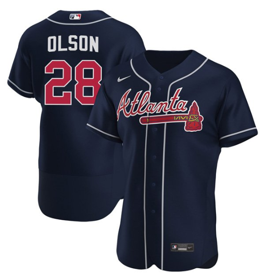 Men's Atlanta Braves #28 Matt Olson Navy Flex Base Stitched Baseball Jersey Men's Atlanta Braves #28 Matt Olson Navy Flex Base Stitched Baseball Jersey